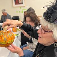 pumpkin with forest painting